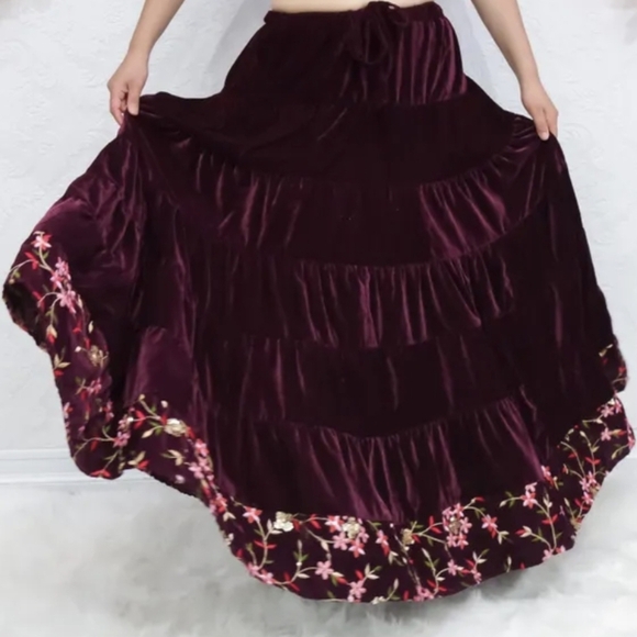 Purple Velvet Pure Silk Maxi Skirt - Picture 5 of 14